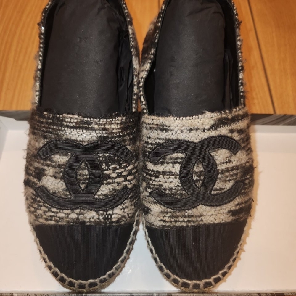 CHANEL Black and Gray Espadrilles